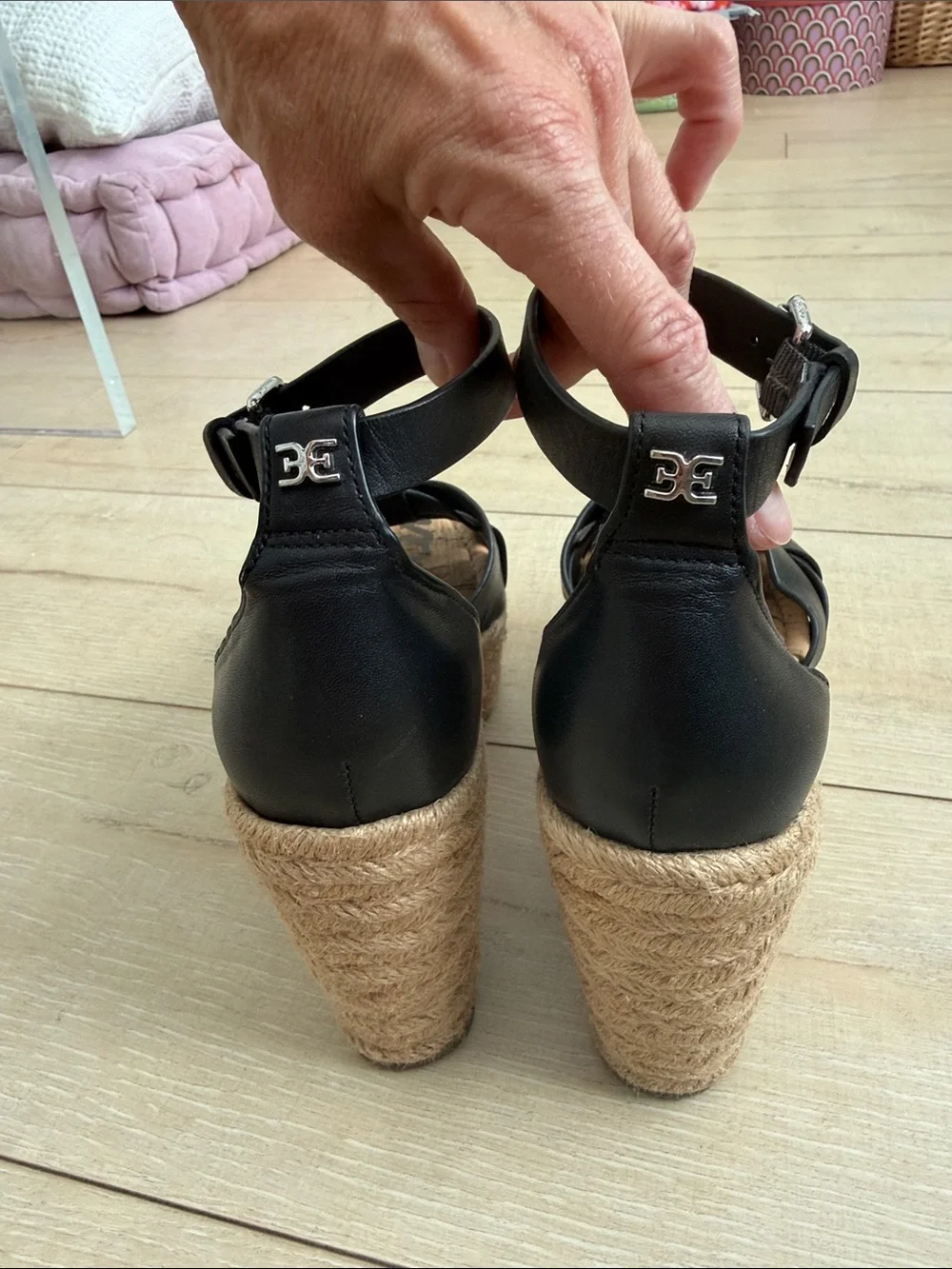 Sam Edelman Black Espadrille Platform Wedge Sandals with Ankle Strap